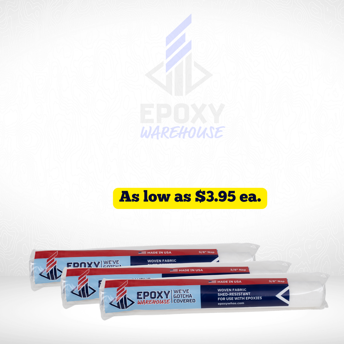 18in Roller Cover, 3/8 Nap, with End Caps, MADE IN USA — Epoxy